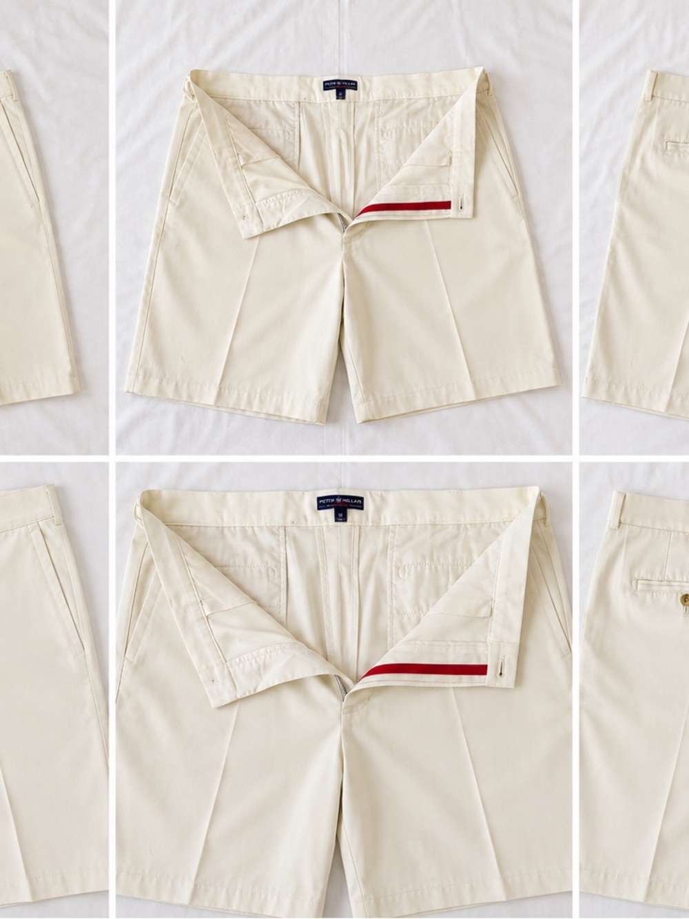Peter Millar Cream Cotton Shorts with Red Waist Accent